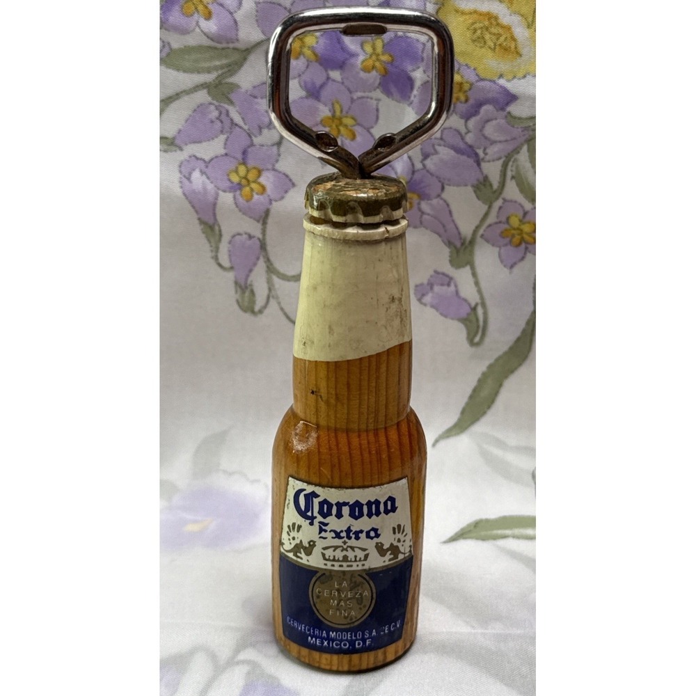 Vintage Corona Extra Wooden Beer Bottle Opener‎ Barware Mexico 6.5" Decor